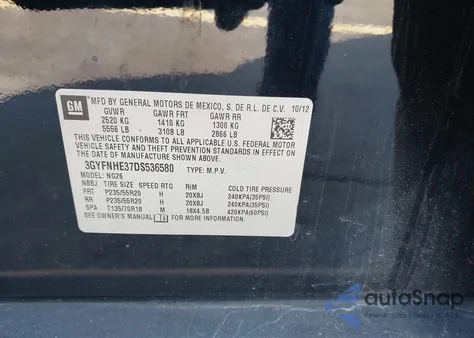 2013 Cadillac Srx Performance Collection from USA, damaged, VIN 3GYFNHE37DS536580